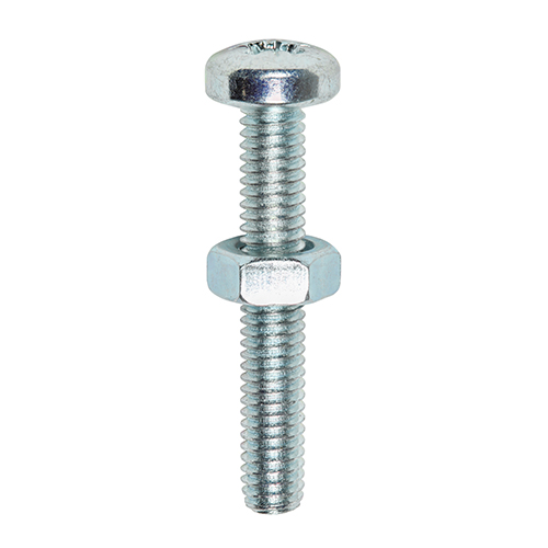 TIMCO Machine Screws - PZ - Pan & Hex Nuts - Zinc - M4 x 20
