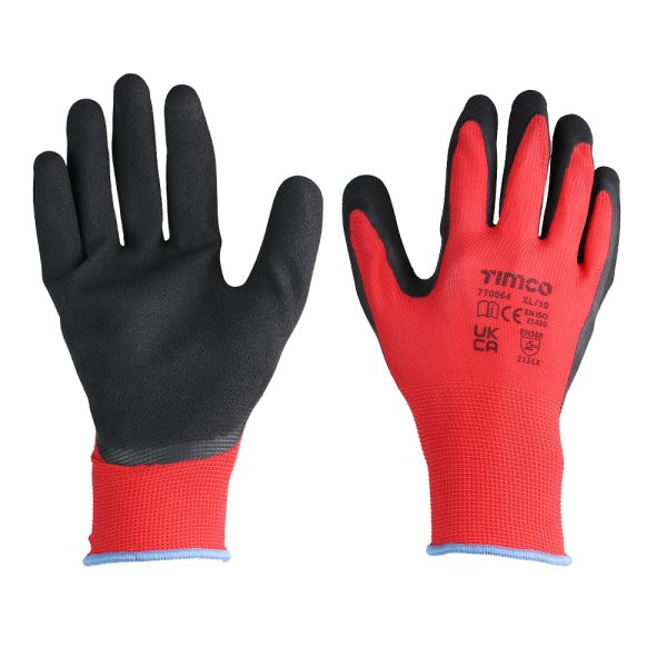 TIMCO Toughlight Grip Gloves - Sandy Latex Coated Polyester - Multi Pack - X Large