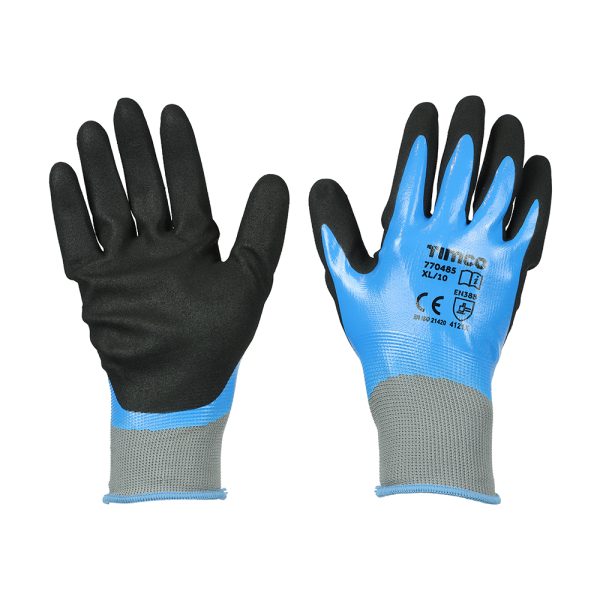 TIMCO Waterproof Grip Gloves - Sandy Nitrile Foam Coated Polyester - X Large