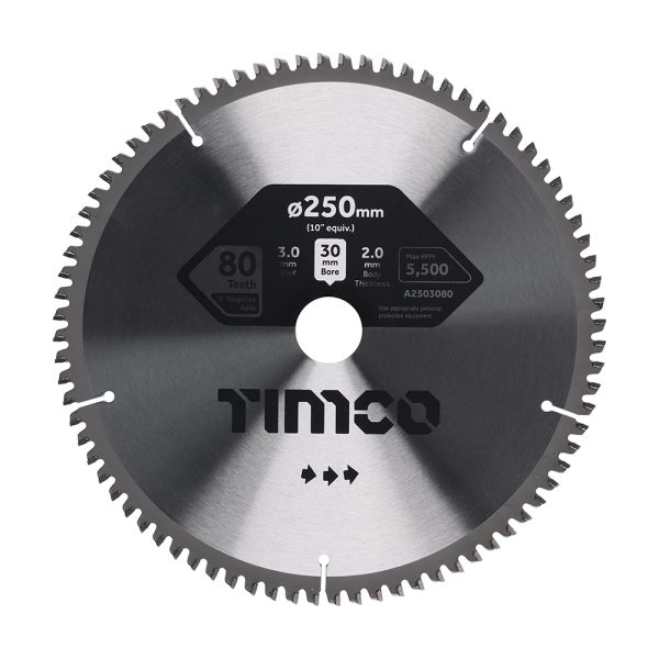 TIMCO -5° Circular Saw Blade - 250 x 30 x 80T
