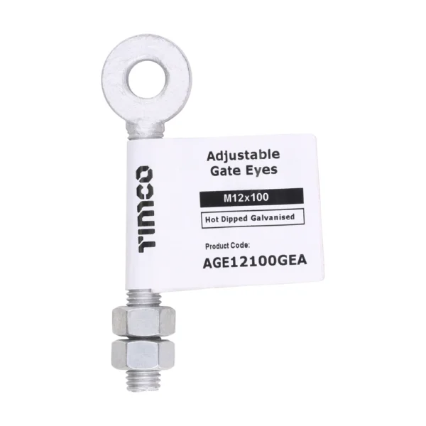 Adjustable Gate Eye with Nuts - Hot Dipped Galvanised - M12 x 100