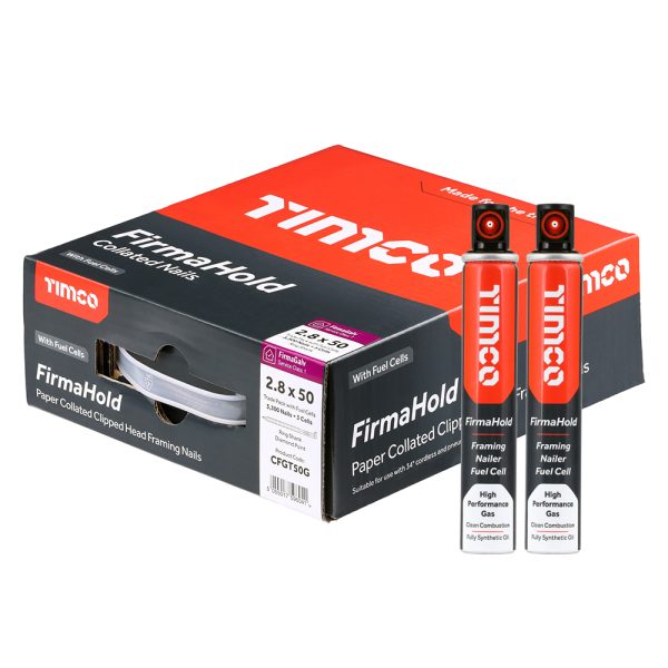 TIMCO FirmaHold Collated Clipped Head Nails & 3 Fuel Cells - 2.8 x 50mm - Ring Shank - FirmaGalv