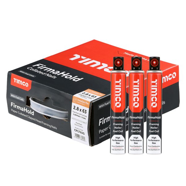 TIMCO FirmaHold Collated Clipped Head Nails & Fuel Cells - Trade Pack - Ring Shank - FirmaGalv + - 2.8 x 63/3CFC