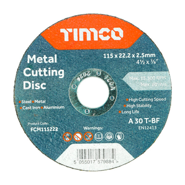 Timco Bonded Abrasive Cutting Disc 115 x 22.2 x 2.5