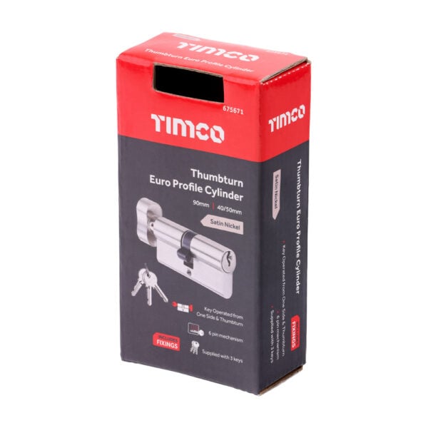 Timco Thumbturn Euro Cylinder Satin Nickel 90