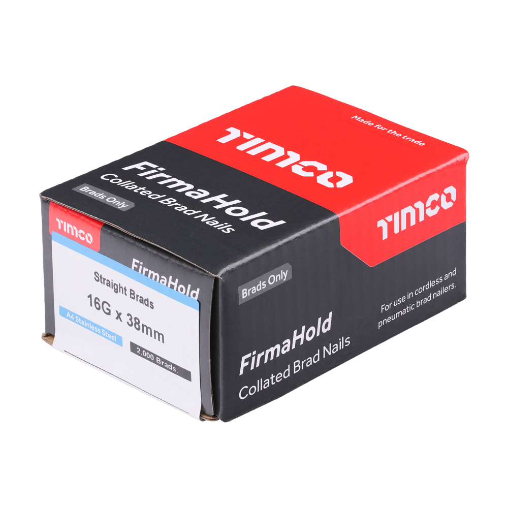 BA4SS1638_w2 Timco A4 Stainless Steel Brad Nails 16g x 38mm in box