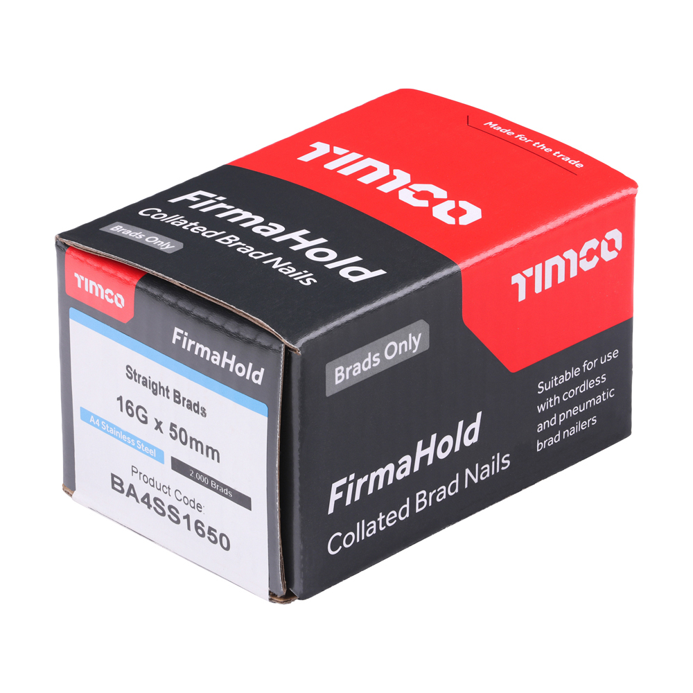 BA4SS1650_w2 Timco A4 Stainless Steel Brad Nails 16g x 50mm in Box
