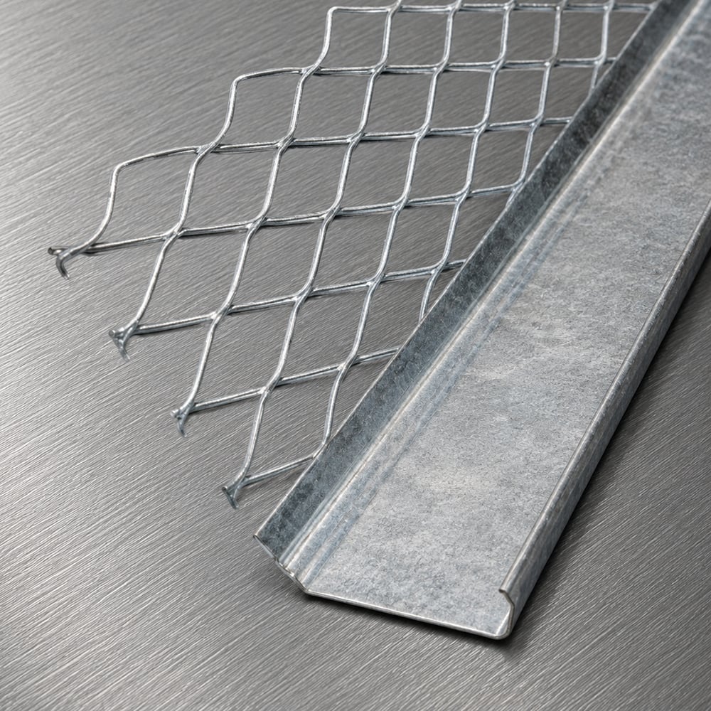 Externa_Render_Stop_Galvanised Galvanised external render stop bead with expanded metal mesh