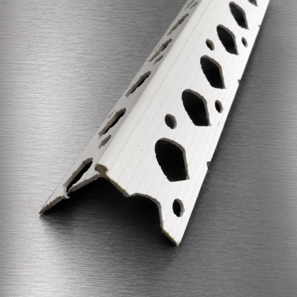 White uPVC plastering bead with perforated wings