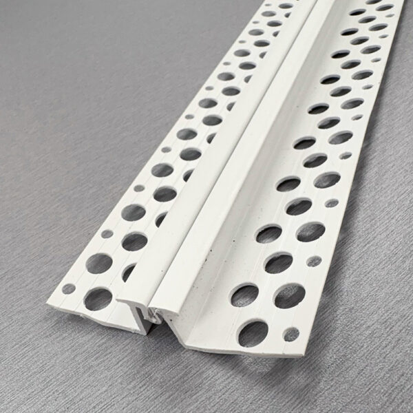 White uPVC Movement Bead 2.5m x 15mm with perforated wings for plaster and render applications