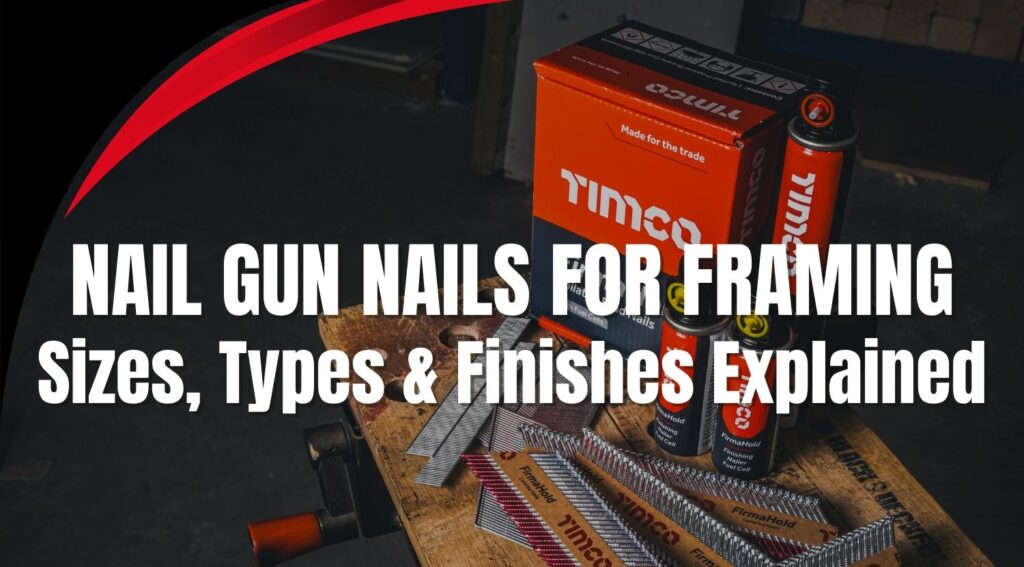 FirmaHold nail gun nails for framing with collated clipped head nails and gas fuel cells on workbench