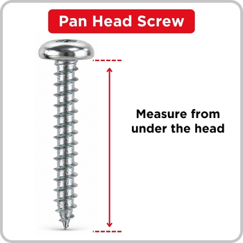 Diagram showing how to measure the length of a pan head screw from the tip to the underside of the screw head.