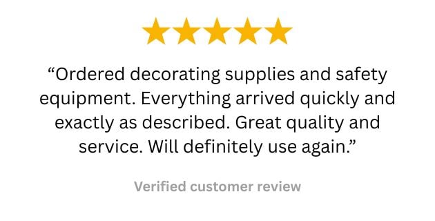 Five-star verified customer review praising fast delivery, product quality and service from Fast Fixings Online.