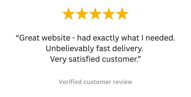 Five-star verified customer review praising the Fast Fixings Online website, product availability and fast delivery.